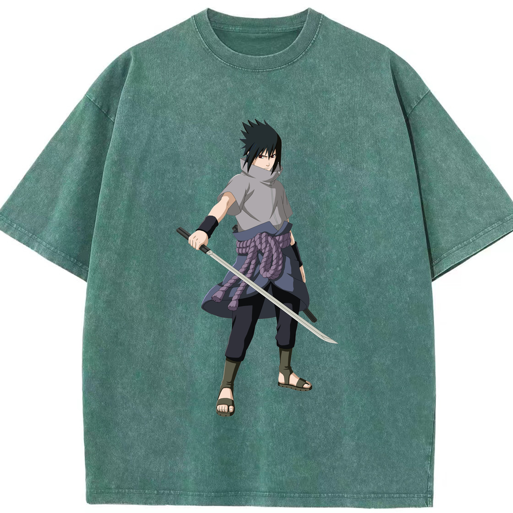 （画像用） NARUTO -ナルト- うちは サスケ Uchiha Sasuke 綿100% ヴィンテージ風 半袖Tシャツ（フロントプリント）